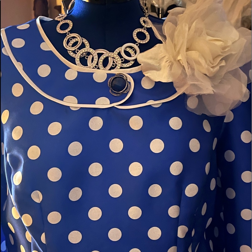Royal and white silk 1pc Dress